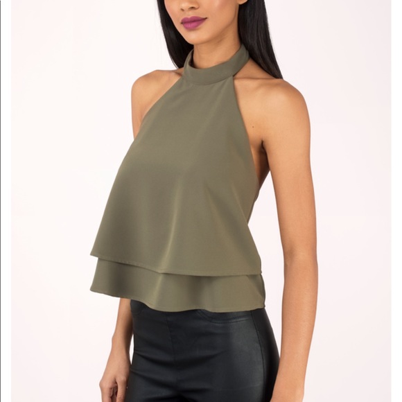Tobi Backless Olive Halter Tank - Picture 3 of 3